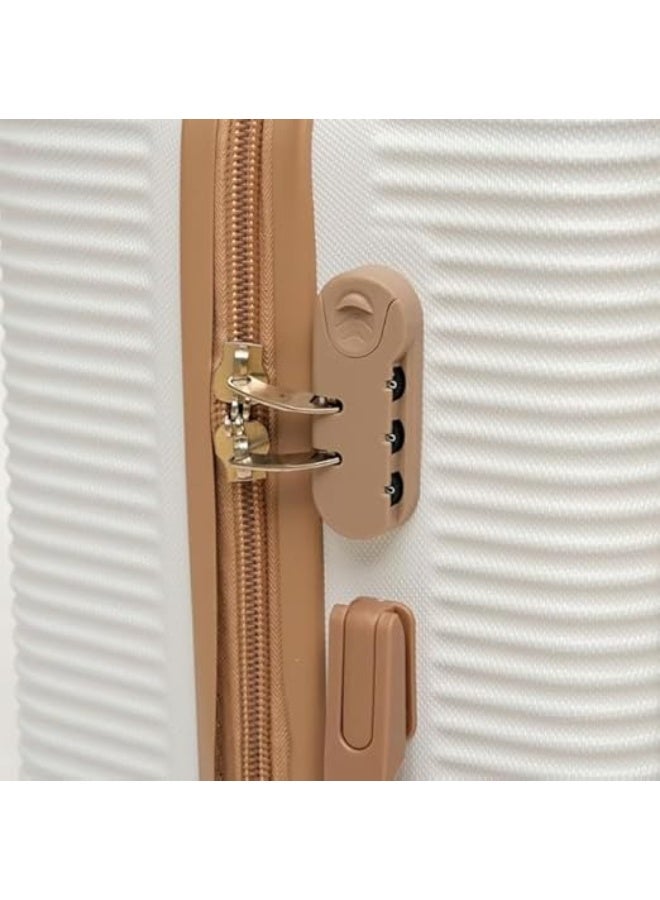 حقيبة سفر كبيرة وخفيفة الوزن بتصميم مخطط بطول 32 بوصة، مزودة بعجلات دوارة 360 درجة وقفل آمن، لون أبيض - Image 3